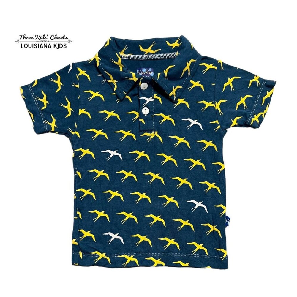 Kickee Pants 6-12m Bamboo Twilight Bird Print Polo Shirt